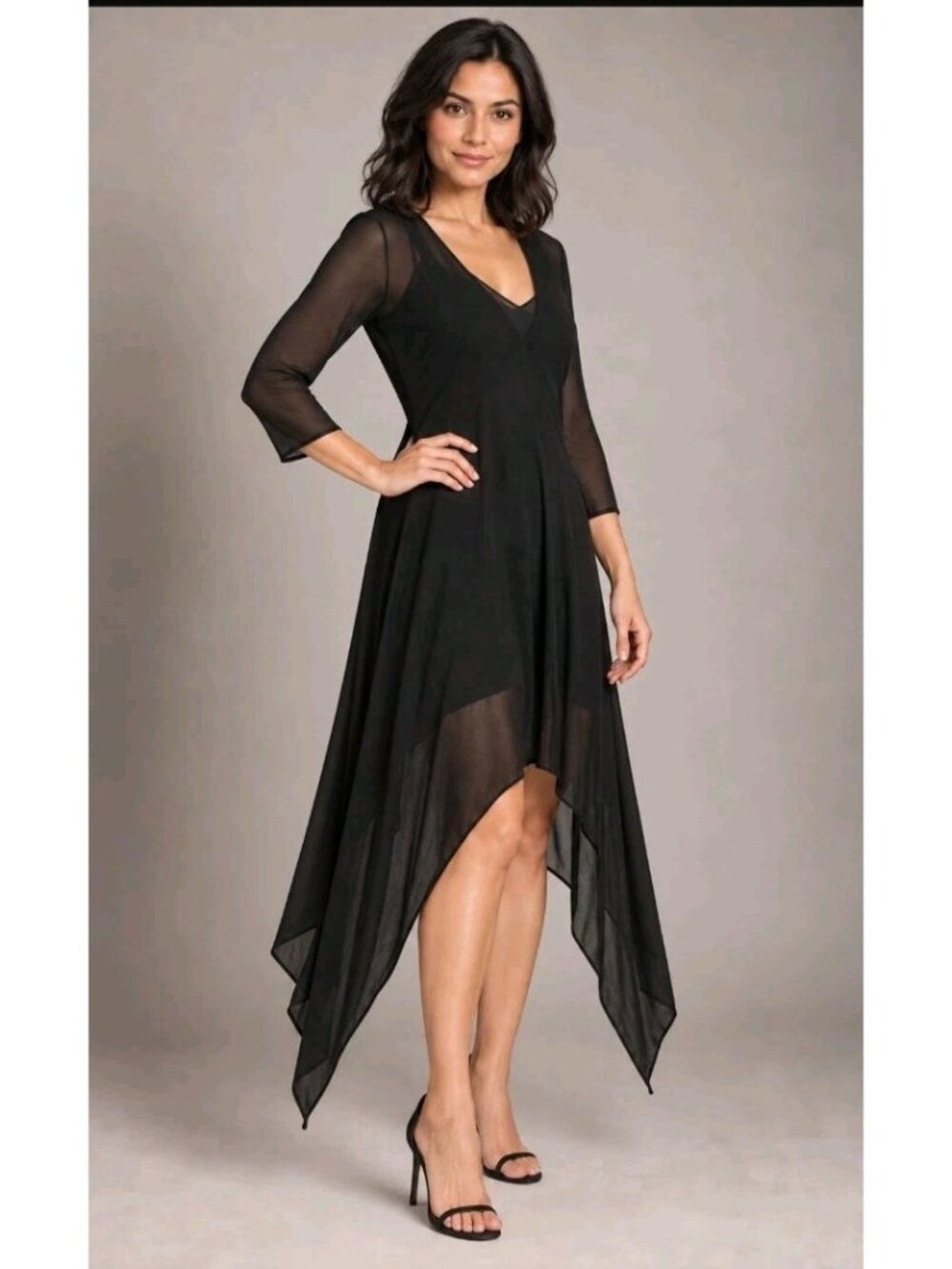 Gianni Bini Asymmetric Sheer Dress Formal Event Size M Black